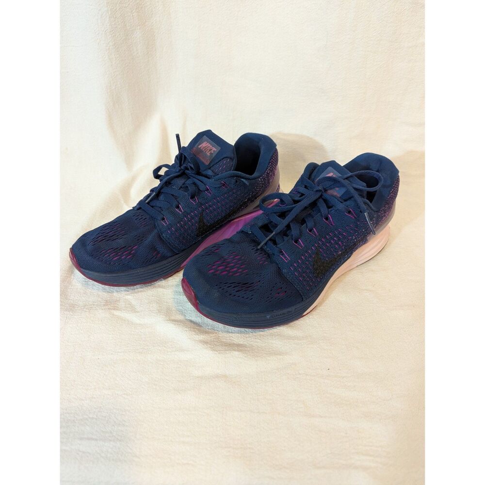 Nike Lunarglide 7 Women’s 7 – Navy Pink Flyknit Running Shoes 2015
